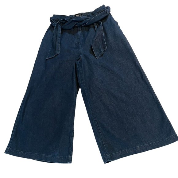 Mossimo Womens Dark Blue Light Denim Capri Pants Size S Front Belted High Waist - Picture 1 of 9
